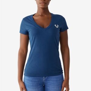 True Religion Sweetness Slim V Neck Poseidon Blue